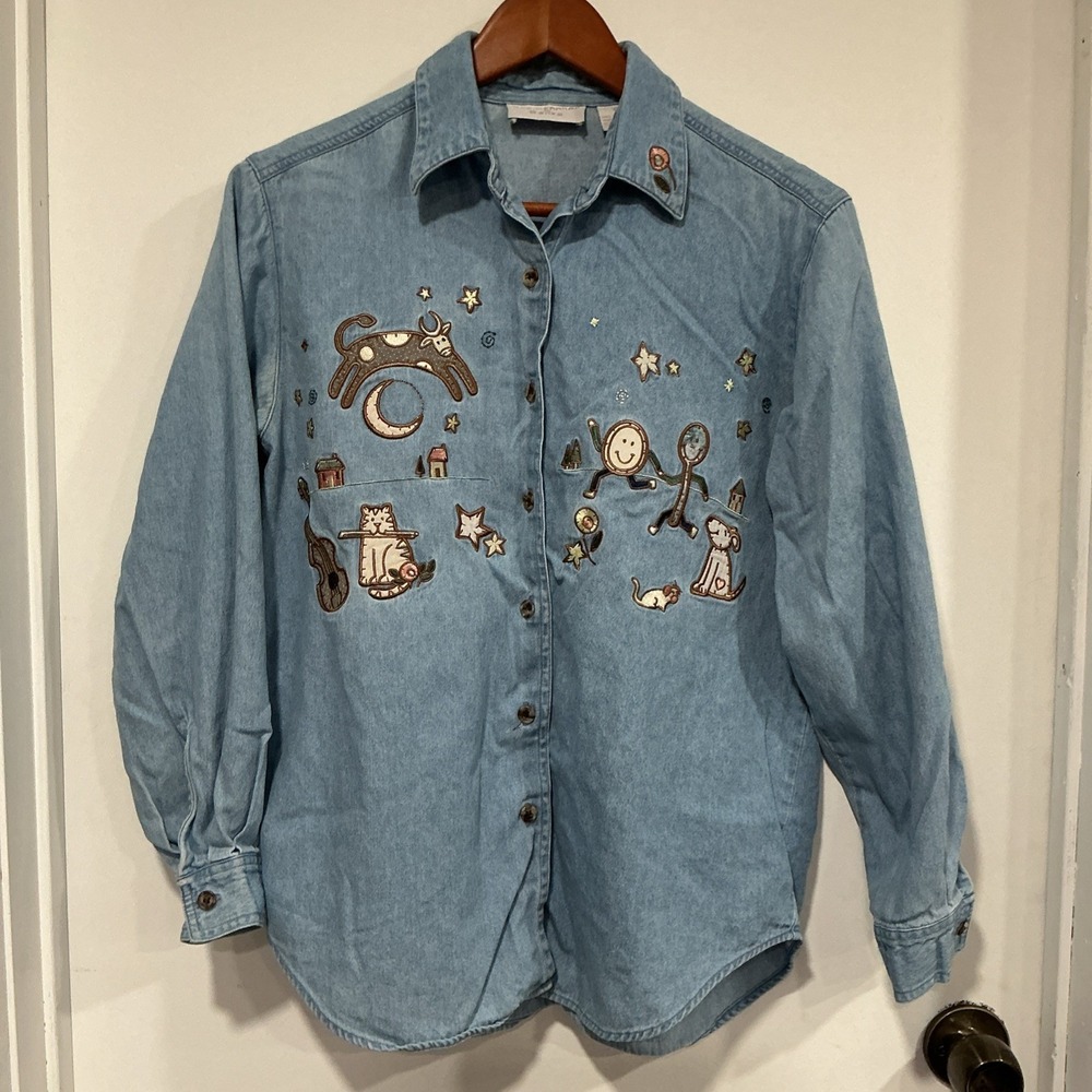 VTG Christopher & Banks Shirt, Hey Diddle Diddle Embroidered, Size S, Teacher